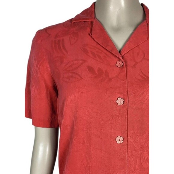Vintage 90s Tommy Bahama 100% Silk Rust Floral Brocade Button-Down Shirt Small - Picture 1 of 7